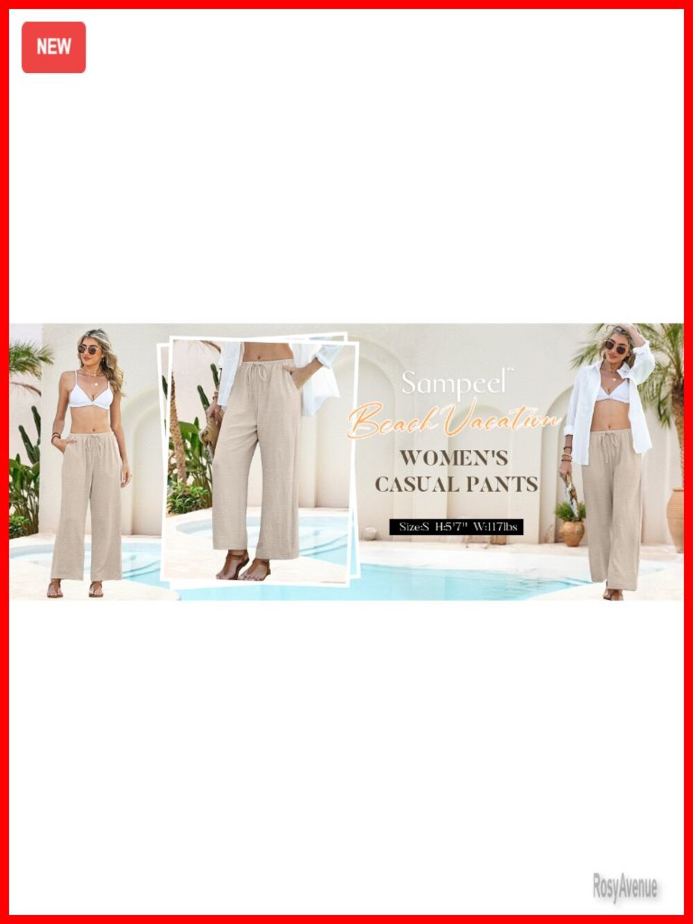 Wide Leg Palazzo Pants Drawstring Elastic Waist with Pockets Summer - Picture 6 of 7